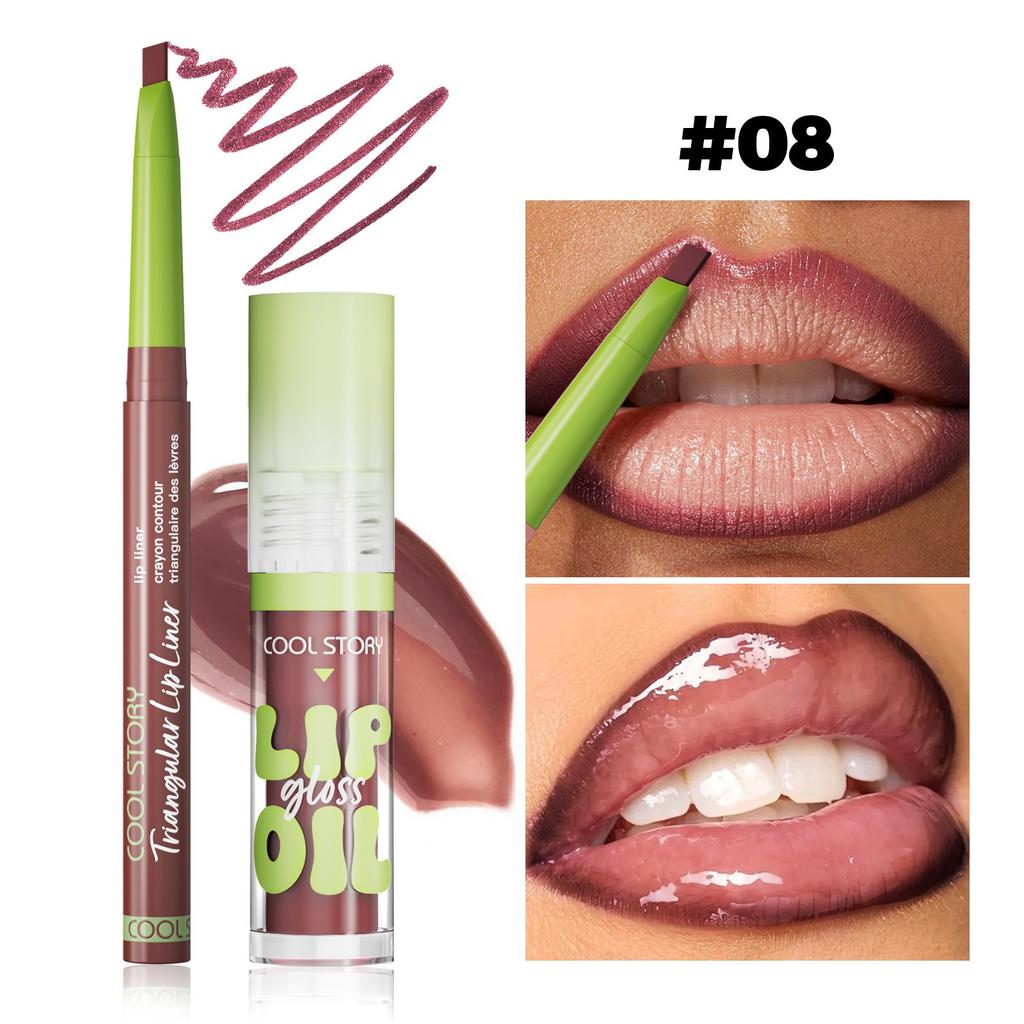 Hydrating Lipliner Lip Gloss Set Matte Lip Outline Contour Liner Nude Brown Plumping Moisturizing Lip Tint for All Skin Types