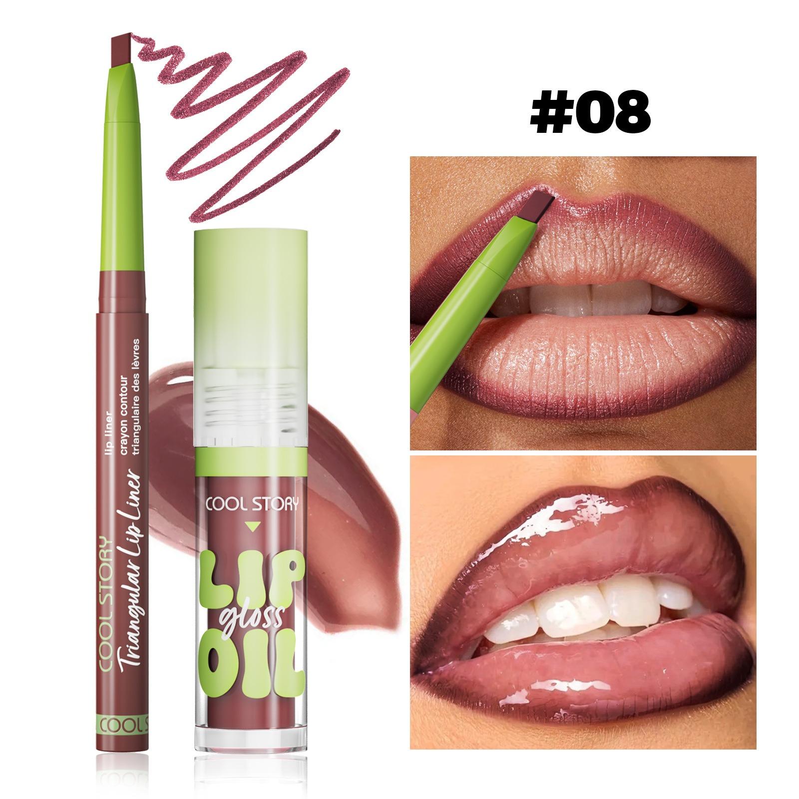 

Hydrating Lipliner Lip Gloss Set Matte Lip Outline Contour Liner Nude Brown Plumping Moisturizing Lip Tint for All Skin Types