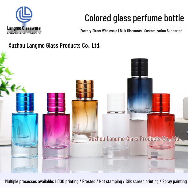 Gradient Glass Cylindrical Perfume Bottle with Spray, Portable & Multi-style Colors