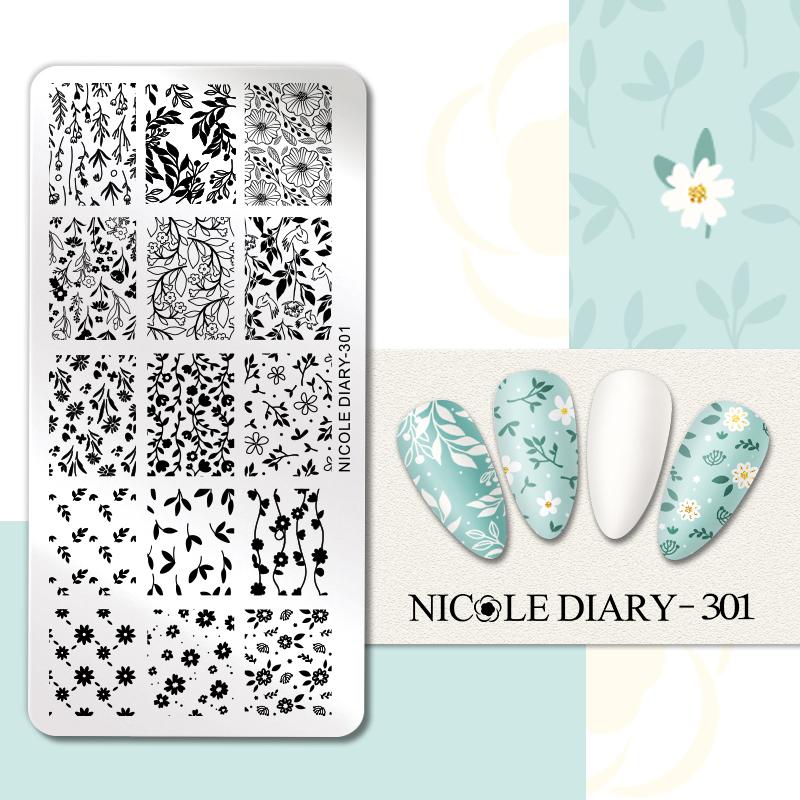 NICOLE DIARY Leopard Flower Nail Stamping Plate Image Transfer Template Geometry Leaf Stainless Steel Stencil Nail Printing Tool