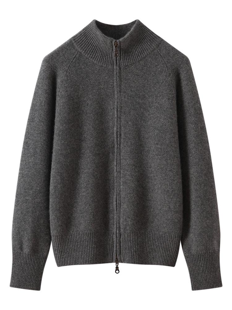 Pure Cashmere Women's Loose Knit Zipper Cardigan Sweater