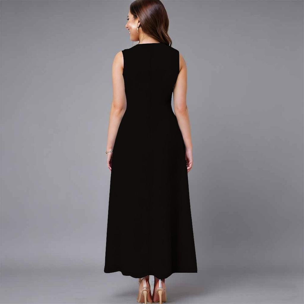 Women Plus Size Sleeveless Crew Neck Dress Soft Watercolor Floral Branches Flowy Mid Calf Gown