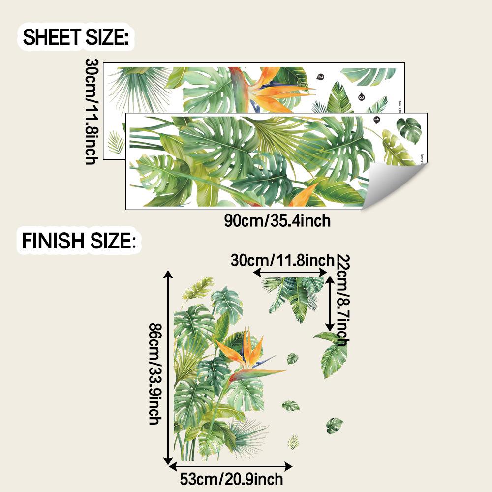 Тропические зеленые листья и цветы в качестве наклеек для настенного декора для фона дома
