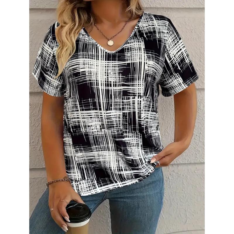 Vintage Women‘S T-Shirt Graphic Print Summer Casual V-Neck Short Sleeve T Shirts Fashion Female Outdoor Plus Size