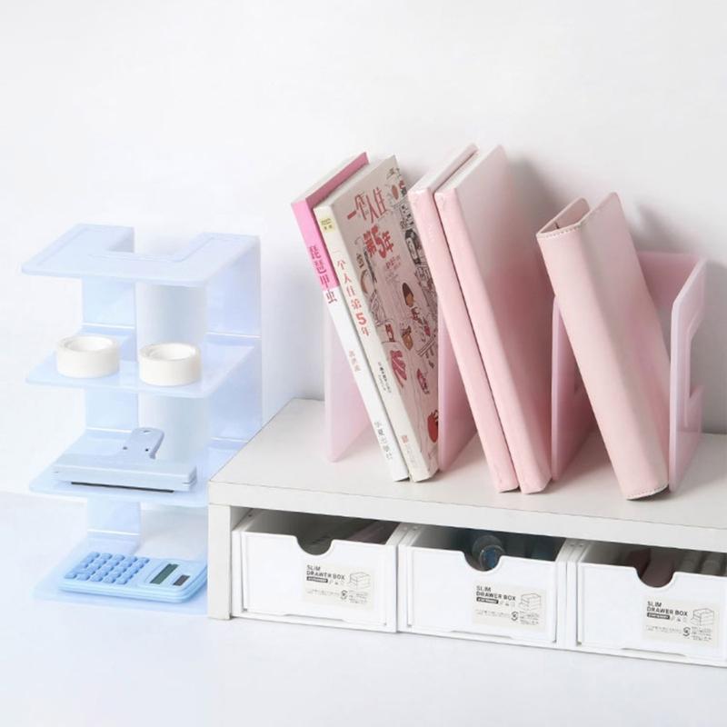 Desktop Organizer Bookends Book Storage Box Desk Bookshelf Office Book Holder