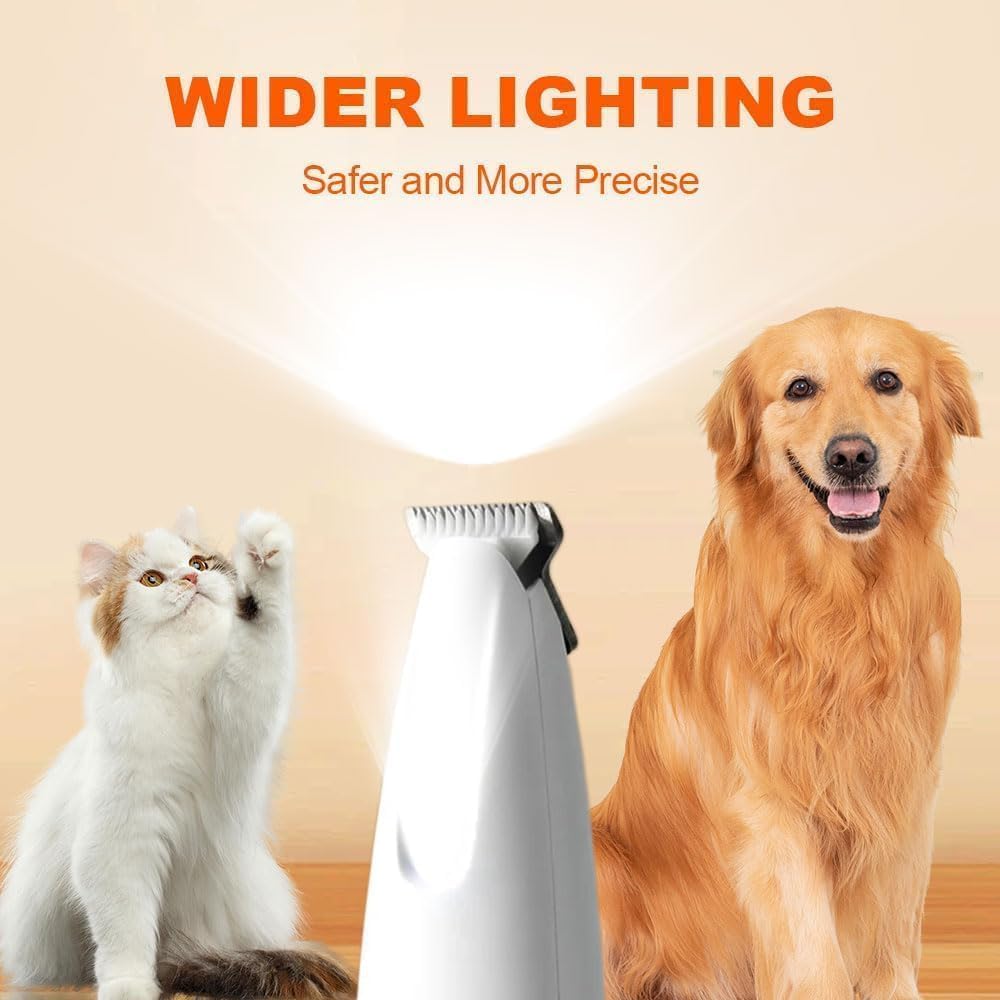 Dog Paw Trimmer with LED Light and Display, 2 Speed 35dB Low Noise Pet Hair Clipper, USB Rechargeable Waterproof Shaver for Dogs Cats