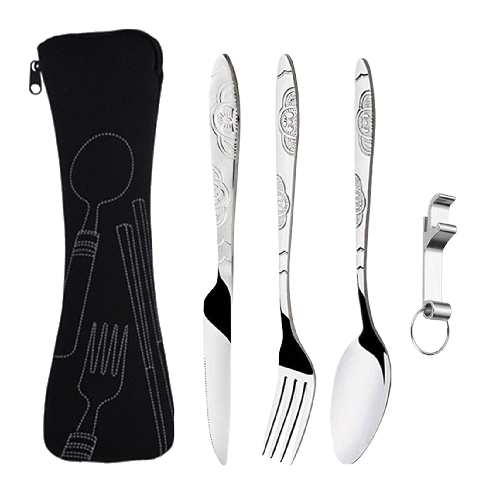 

Cutlery Set with Portable Pouch Bag Stainless Flatware Camping Utensil Set for Outdoor Travel Picnic Office School Lunch