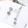 New Fashion Star&Moon Asymmetry Round Rhinestone Drop Earrings Women 925 Silver Jewelry Zircon Long Pendant Ear Stud