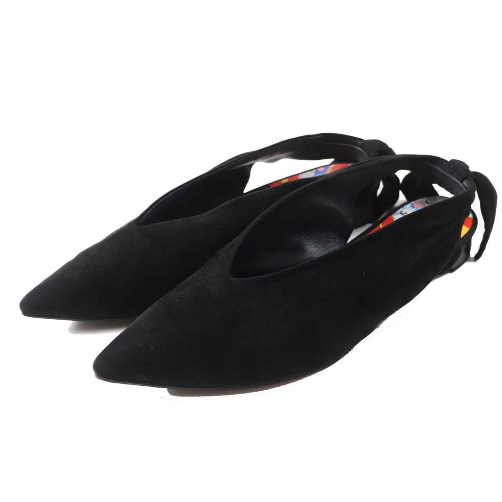 Great HERMES pumps Back ribbon pointed toe black Suede leather Women 36 221013Z Used