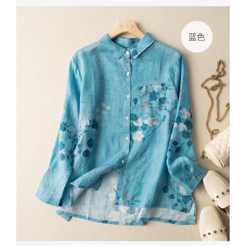 Women's New Stitched Square Neck Button Print Fashion Loose Versatile Casual Long Sleeve Shirts