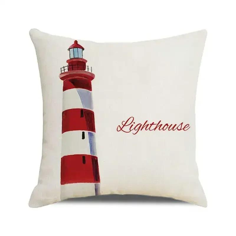 Watercolor Painting Nautical Lighthouse Ocean Seagull Boat Home Sofa Cushion Cover Home Decor Pillowcase