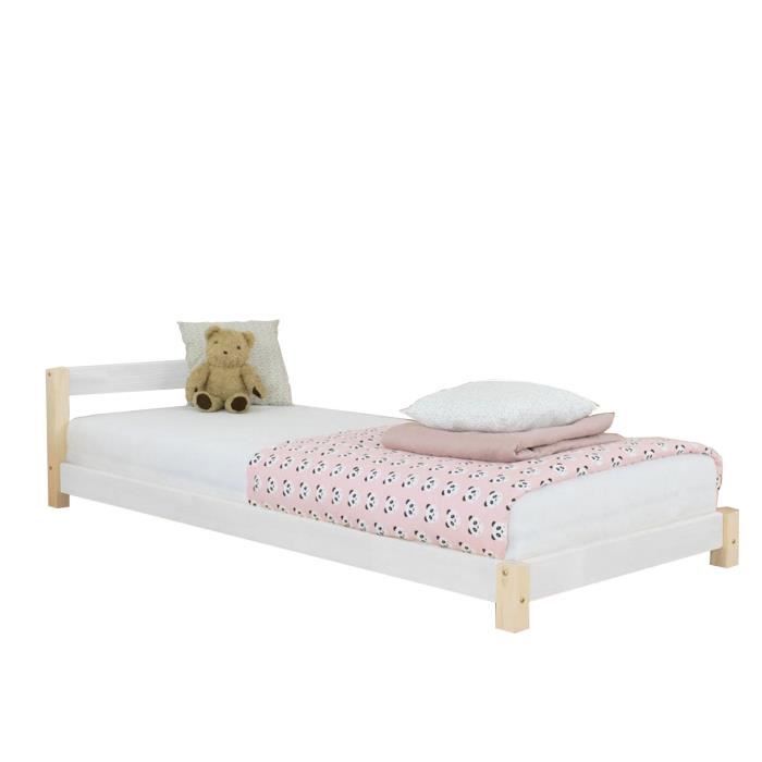 Lit enfant DREAMY 90 x 190 - blanc et naturel - Bois - Panneaux de particules - GENERIQUE