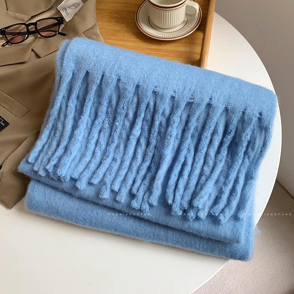 Korean Style Cashmere Solid Colors Women Scarf Winter Shawl and Wrap Bandana Pashmina Tassel Female Foulard Thick Blanket