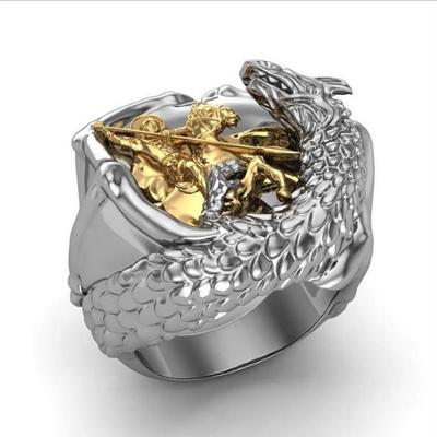 Two-Color Fighting Dragon Stainless Steel Ring For Men Fashion Trend Finger Ring Male Personality