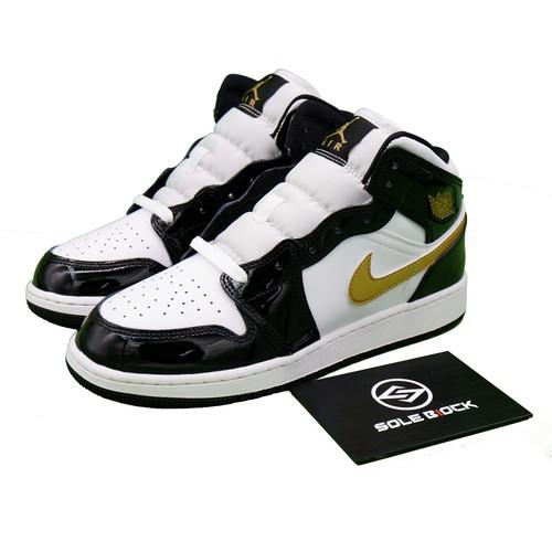 Кроссовки Air Jordan 1 Mid Patent Black White Gold Men 852542-007 GS Kids BQ6931-007 EU 36.5 золотой
