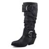 Autumn and winter new wind leather high boots medium heel but knee thick heel knight boots large size boots women