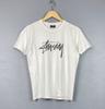 Vintage Stussy Koszulka z Nadrukiem Graffiti Męska Rozmiar S Biała Góra Logo Gang Skate Koszulka Unisex