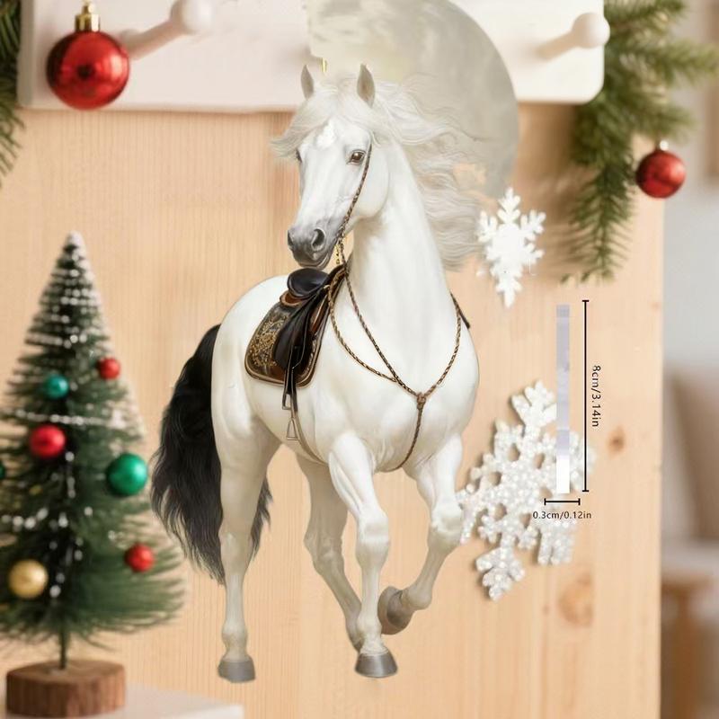 Exquisite White Horse Acrylic Flat Hanging Ornament Home Decoration Backpack