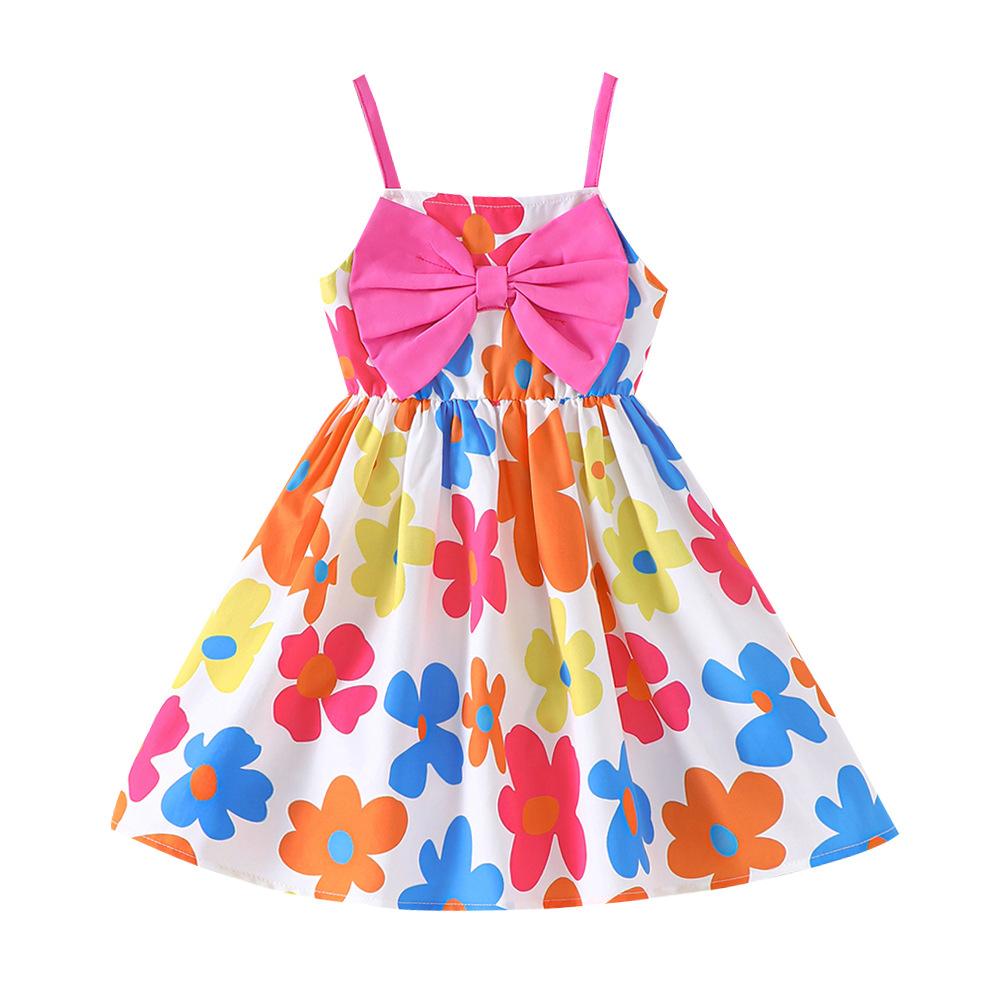 Kinder Kleinkind Kleidung Mädchen Sommer Schleife Blumenmuster Kleid Trägerkleider Kinder Strandurlaub Kleidung
