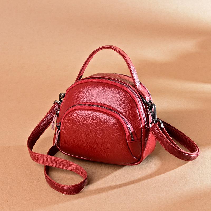 Women's leather medium mother bag fashion first layer cowhide handbag simple casual shoulder messenger bag soft leather bag