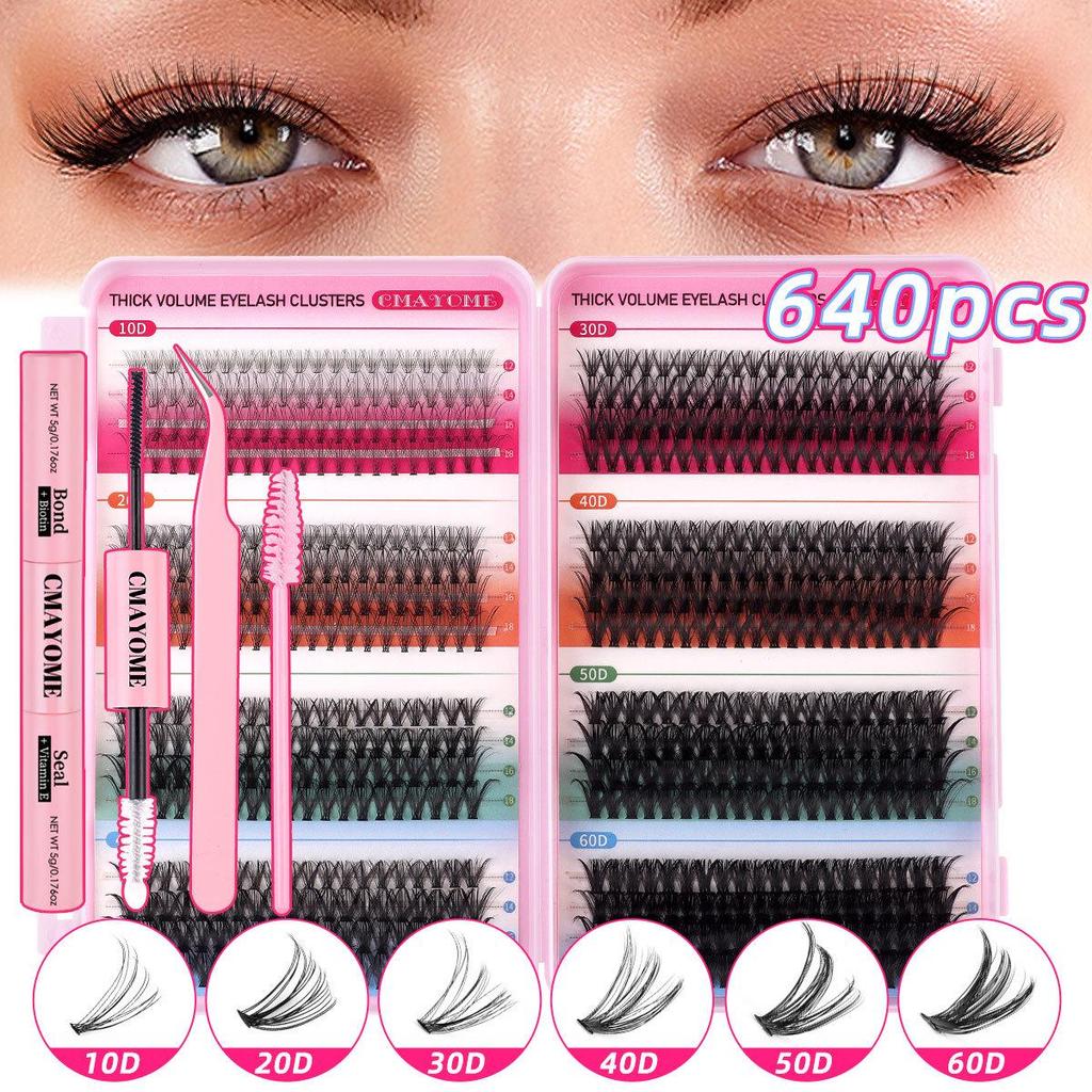 640-Cluster D-Curl False Eyelashes Set - DIY Segmented and Dense Lashes