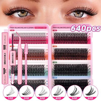 640-Cluster D-Schwung Falsche Wimpern Set - DIY Segmentierte und Dichte Wimpern