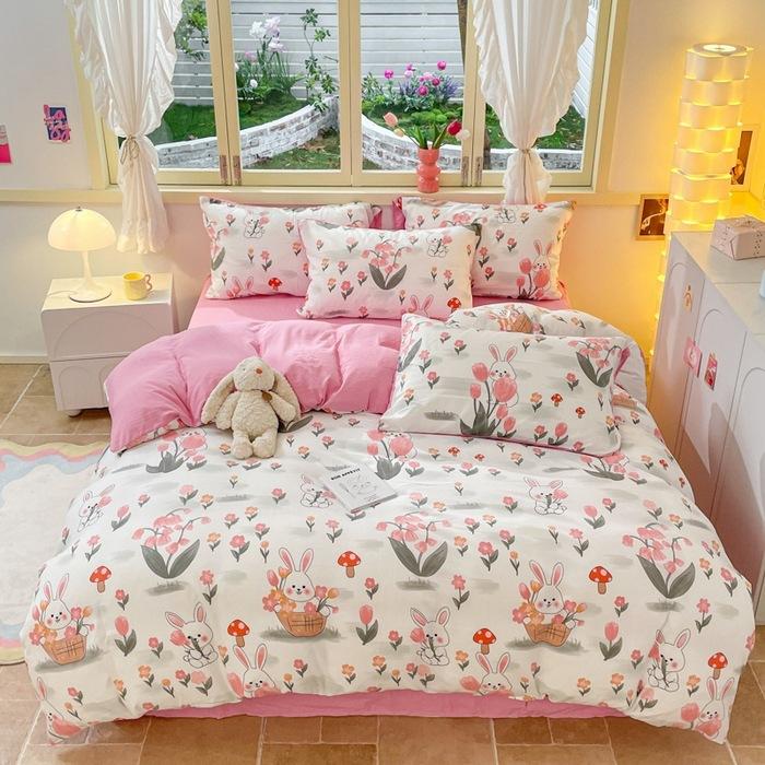 Class A Maternal And Infant Grade Washed Cotton Double-Layer Yarn4-Pcs Set Bed Hat Student Bed 3-Pcs Set Bed Sheet Quilt Cover Quilt Cover