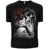 Men's Black Short Sleeve T-Shirt with Day of the Dead Sugar Skull & Rose Graphic, Soft Cotton Blend, Crew Neck, Gothic Art Style for Casual Wear