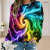 Women Plus Size Round Neck Long Sleeve Ribbed Cuffs Galaxy Nebula Print Sweatshirt