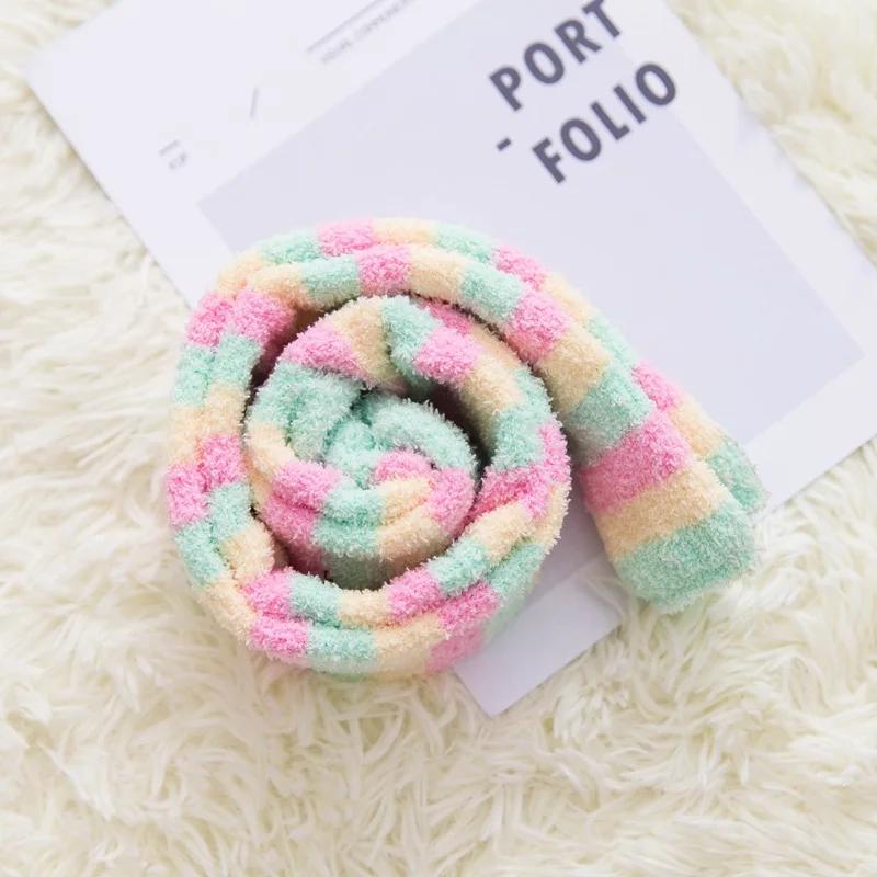 Soft Coral Fleece Knee Socks Winter Warm Girl Women Cute Cartoon Animal Stockings Striped Cozy Thigh High Christmas