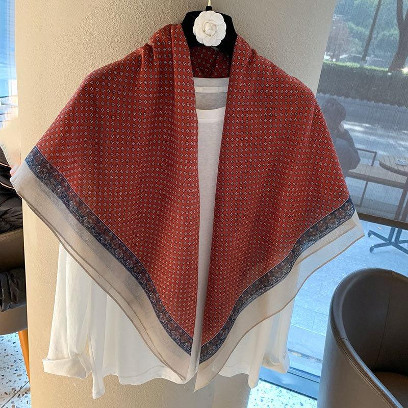 [Variety sunscreen shawl retro printed square scarf women's summer silk cotton silk scarf