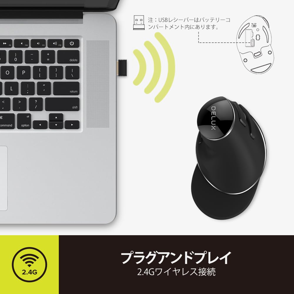 DELUX Wireless Ergonomic Silent Vertical Detachable Wrist 6 for Carpal Tunnel Wrist and Hand for Plus Mouse, 2.4G Mouse, Rest, 800/1000/1600 DPI,