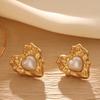 Fashionable Light Luxury Heart-Shaped Faux Pearl Earrings with Pleated Texture – Autumn/Winter Collection