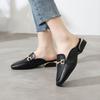Fashion Black Job Low Heel Outside Leather Mules Nude Color Women's Slippers and Ladies Sandals Slides Shoes Small Size On Offer Trend F