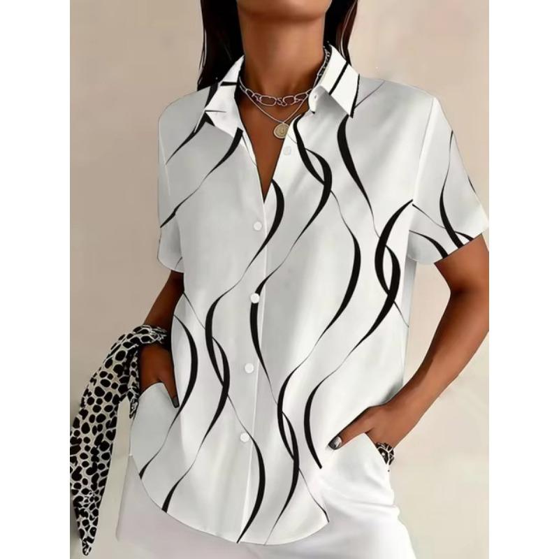 Camicetta da Donna Comoda alla Moda con Stampa a Maniche Corte per l'Uso Quotidiano e le Vacanze