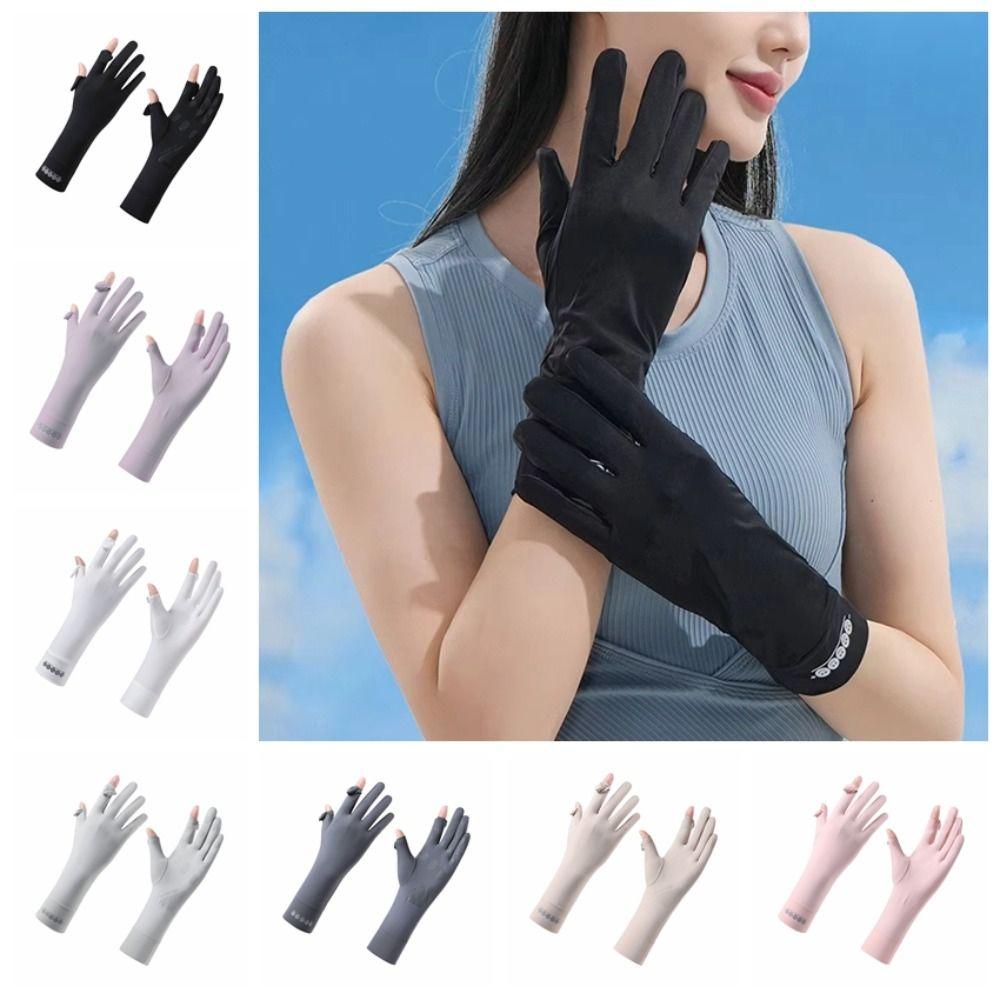 Thin Elastic Long Sunscreen Gloves Ice Silk Cycling Driving Gloves  Women Girls