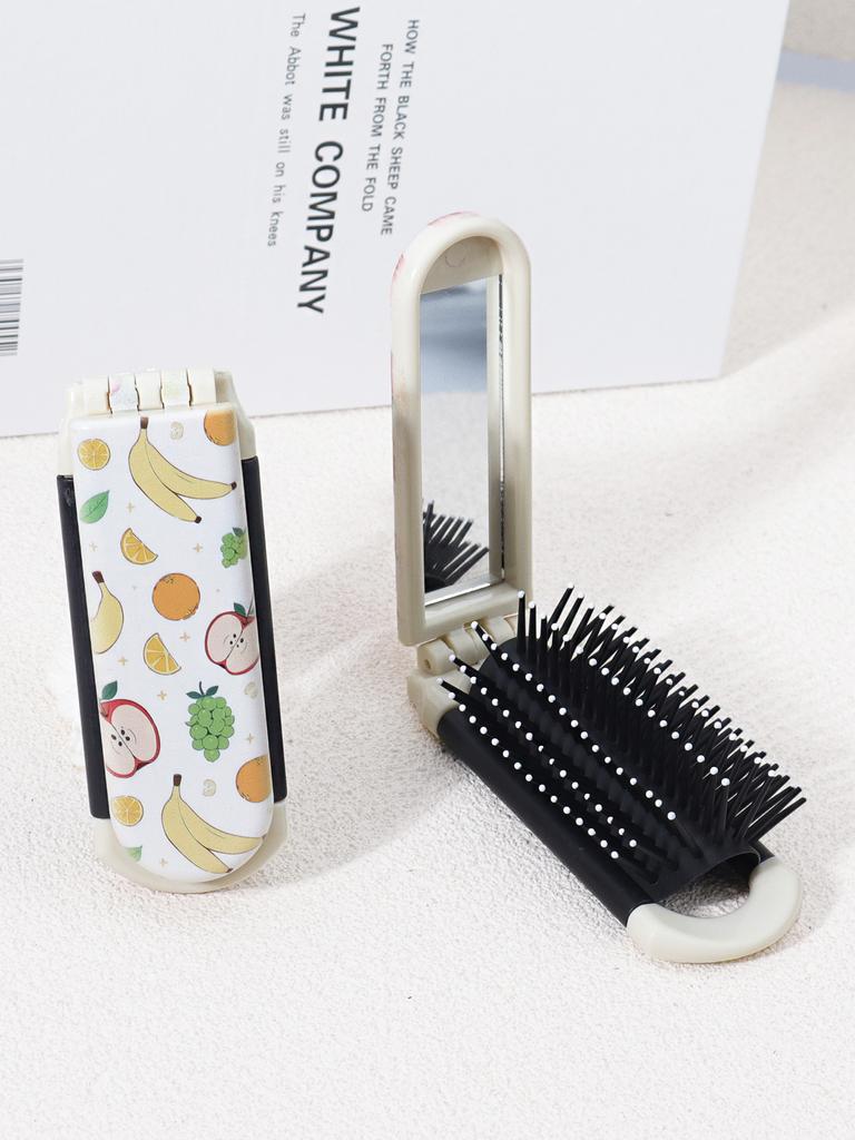 1 Piece of Compact Air Cushion Comb with Multiple Fruit Patterns and Mirror - Foldable and Portable Design
