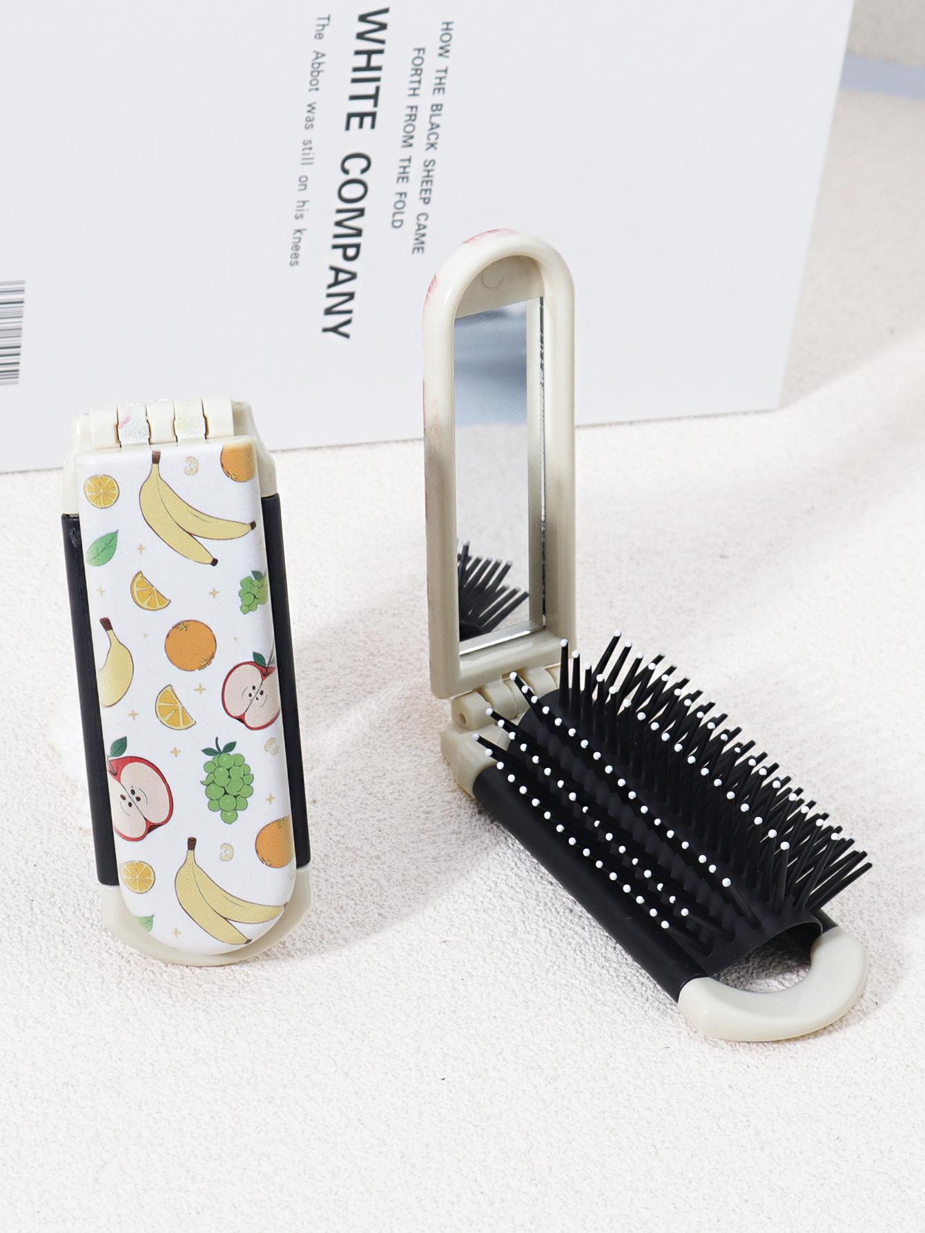 

1 piece of compact air cushion comb with multiple fruit patterns and mirror - foldable and portable design