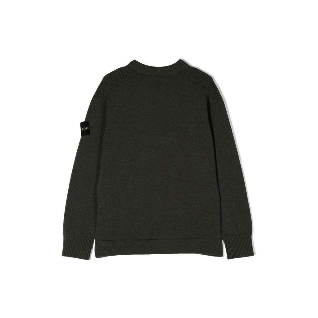 Stone Island Sweater Kids FW22 Solid Color Logo Embroidery Crew Neck Pullover Wool Sweater Kids sweater Green 7716505A7-V0058