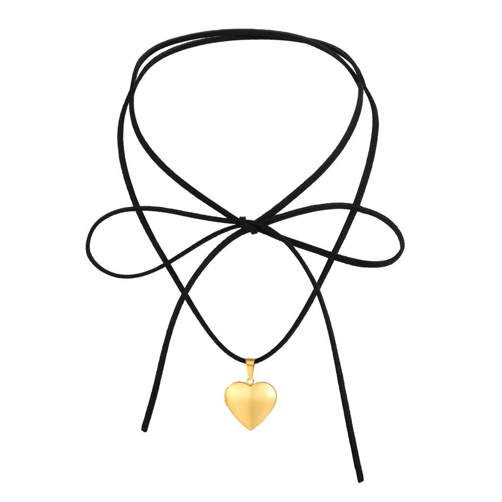 Women's Locket Pendant Necklaces Black Velvet Chain Necklace Rope Chain Heart Pendant Fashion Jewelry Gift