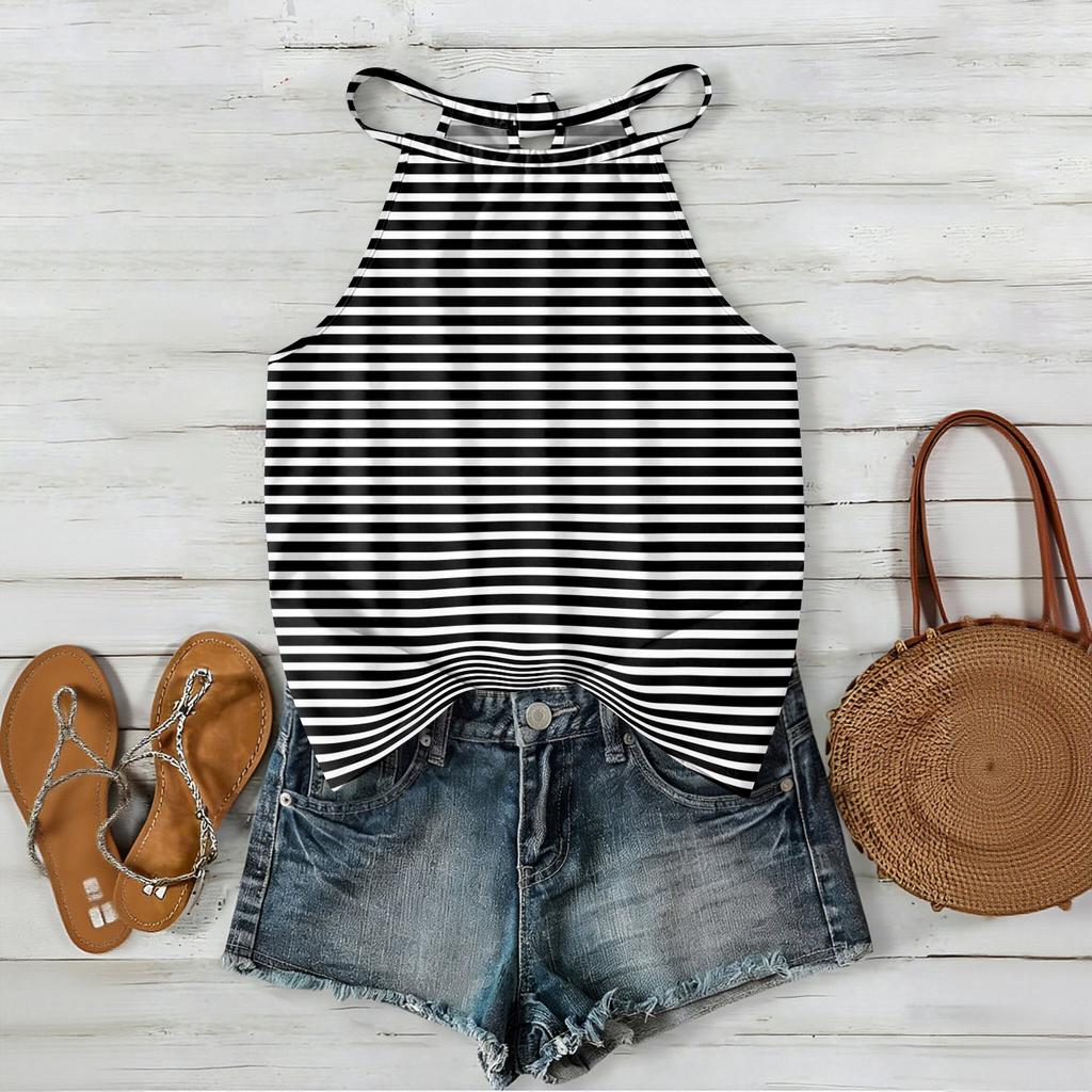 Women Geometric Print Bohemian Style Sleeveless Neck Tank Top Loose Fit Summer Blouse for Outdoor and Daily Wear