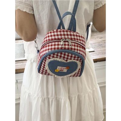 2026 New Versatile Small Backpack Plaid Cute Plaid Tote Bag for Girls Traveling Korean Lace Academy