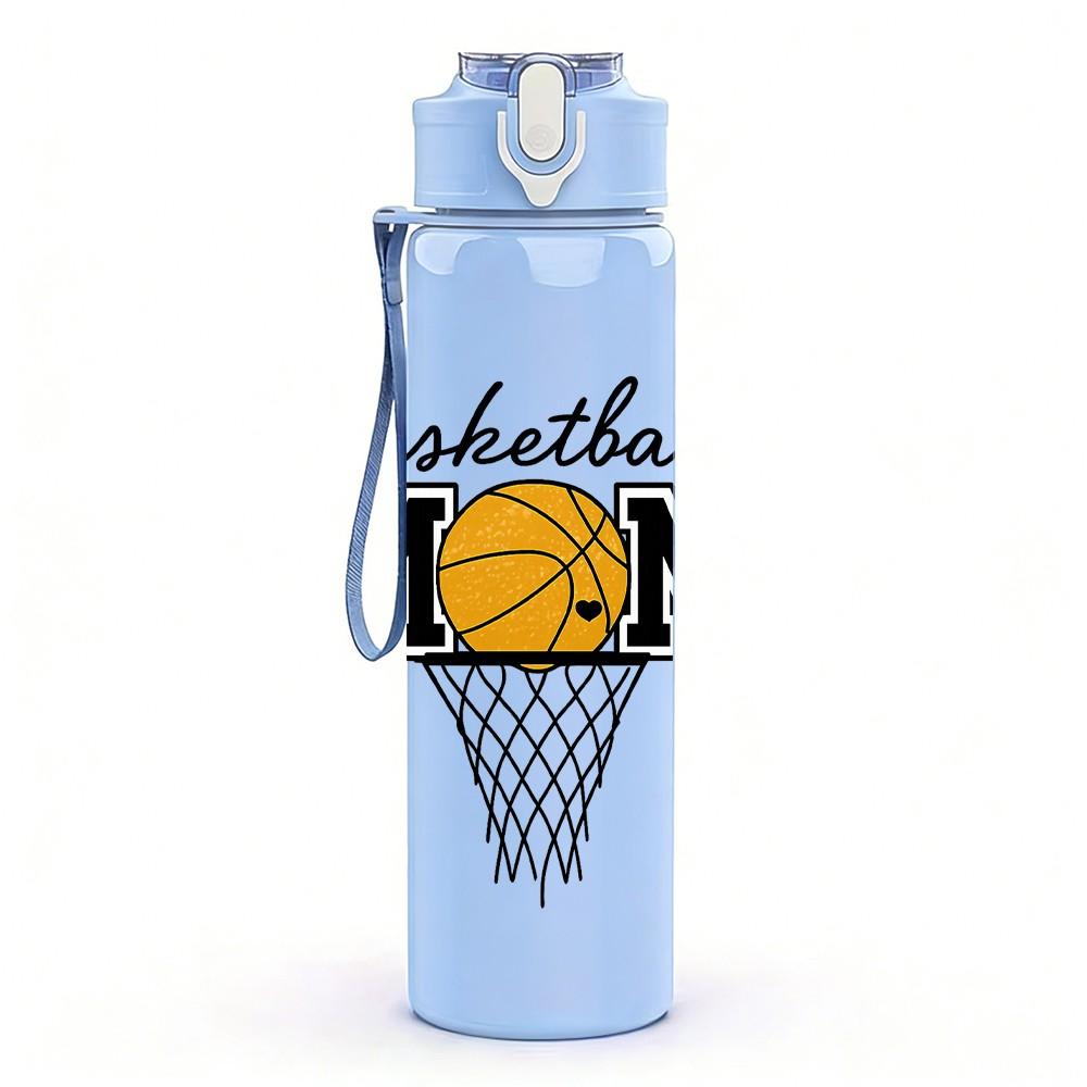 1PC Basketball Mom Sport Text Print 750ml Color Plastic Sports Water Bottle Leakproof Flip Straw Lid Suitable for Sports Office Home Use