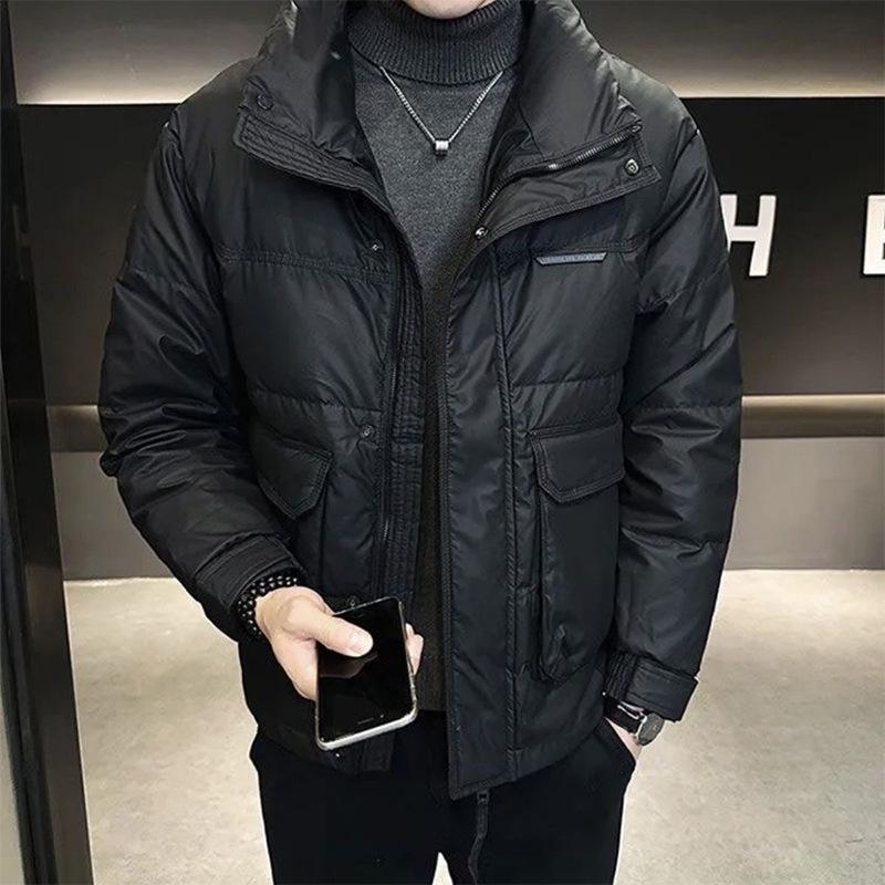 

Trendy Men s Winter White Duck Down Jacket: High-Quality, Solid Color, Thick, Warm, Large Size Leather XL [Recommended 70-80 kg] чорний