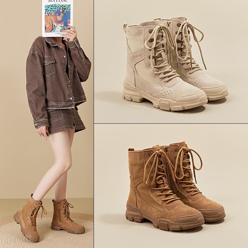 Martin Boots Women's Spring Thick-soled Suede Camping Tactical Tooling Boots Outdoor Hiking Shoes Machine Cycling