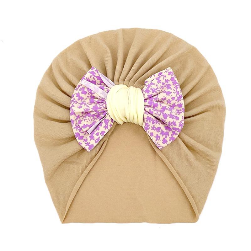 New Infant Printed Bow Hat Children's Comfort Warm Hat Baby Fontanelle Hat Dome