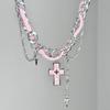 Y2K Gothic Chic Cross Pendant Tassel Choker Necklace Women Alloy Locket Chain Sweet Punk Style