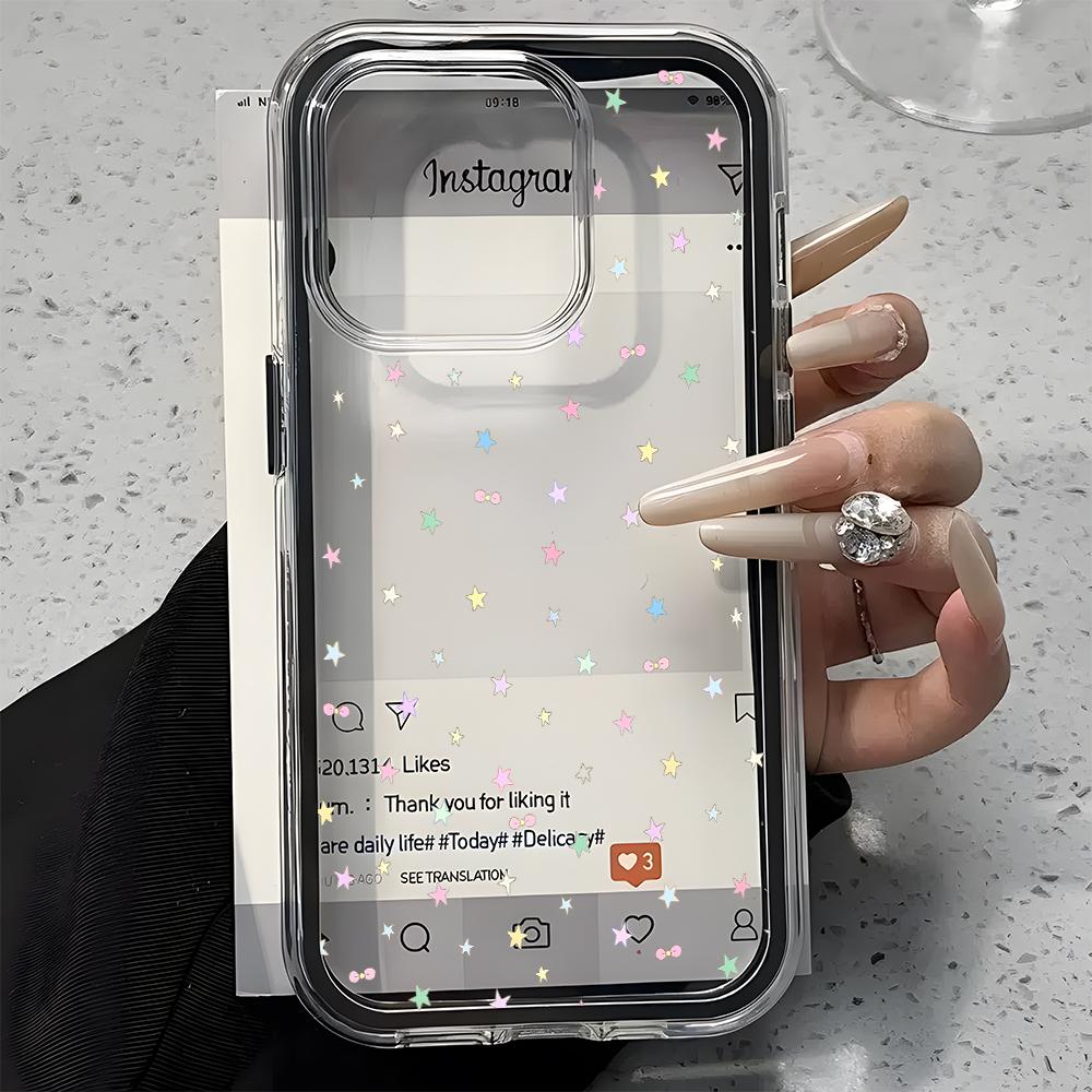 Colorful Star Pattern 2 in 1 Candy Color Clear Phone Case For iPhone 11 12 13 14 15 16 17 Pro Max Plus Air Silicone Soft Cover