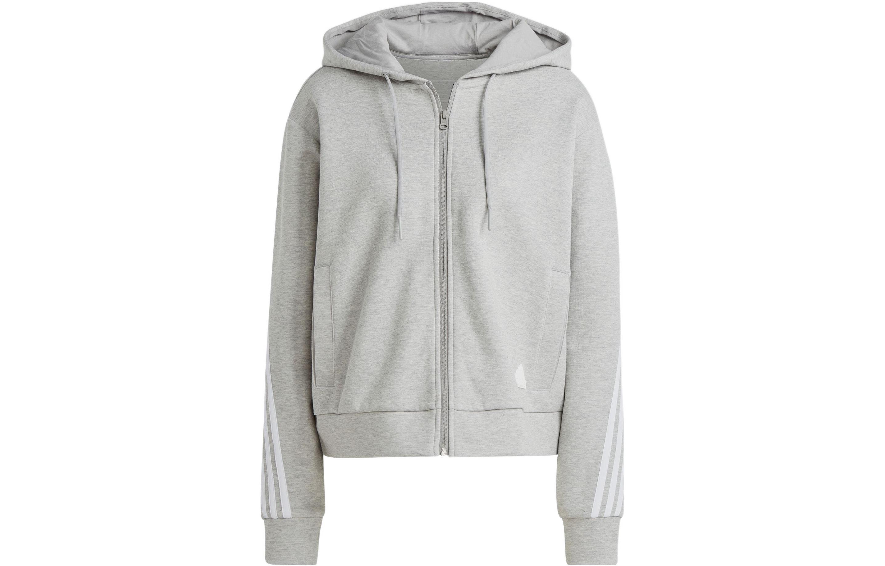 Adidas Future Icons 3 Stripes Full Zip Hoodie Medium Grey Heather IB8511 XL