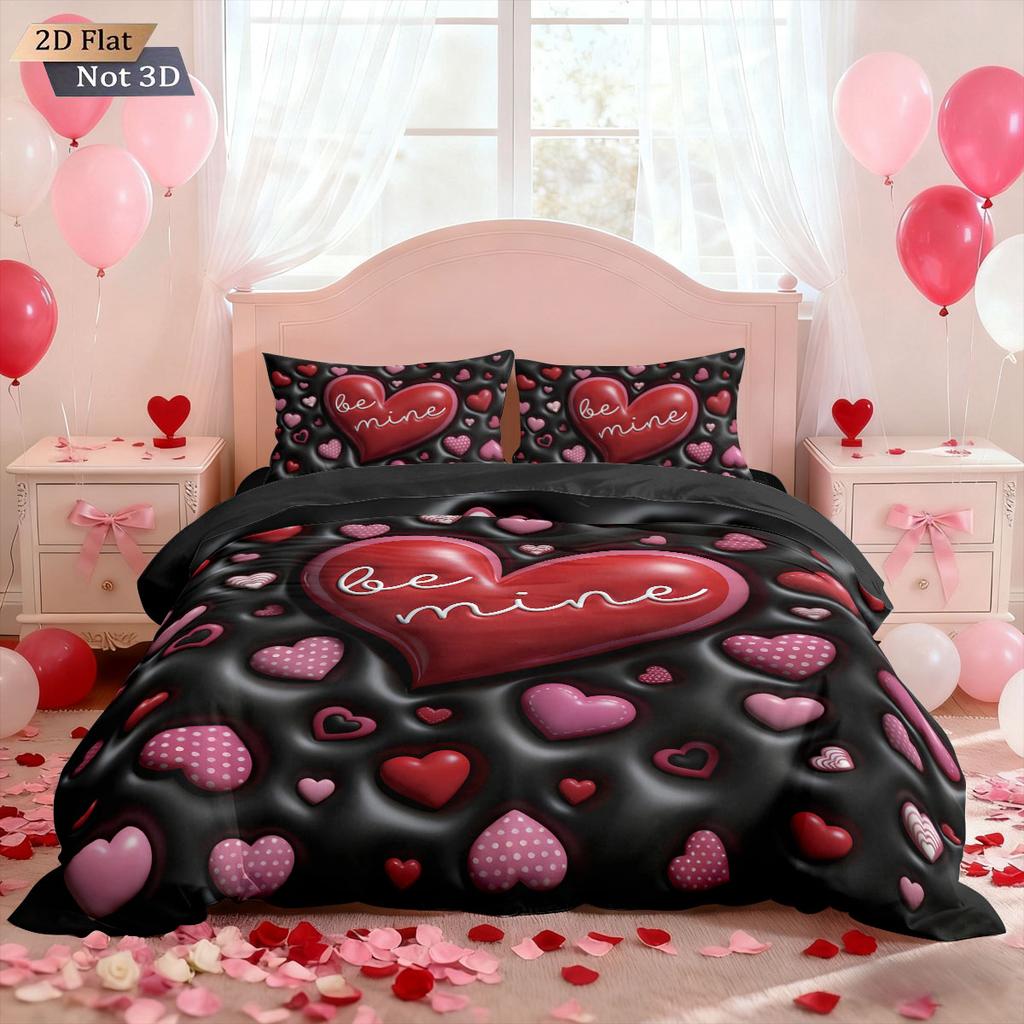 3pcs Valentine's Day Romantic Love Imitation 3D Print Coreles Down Duvet Cover Set Multi Size Bedrom Beding Decoration